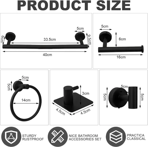 Miniatura 2 de Blulu Juego de 28 piezas de accesorios de baño de acero inoxidable, incluye barra de toalla de baño de 16 pulgadas, anillos de toalla, ganchos