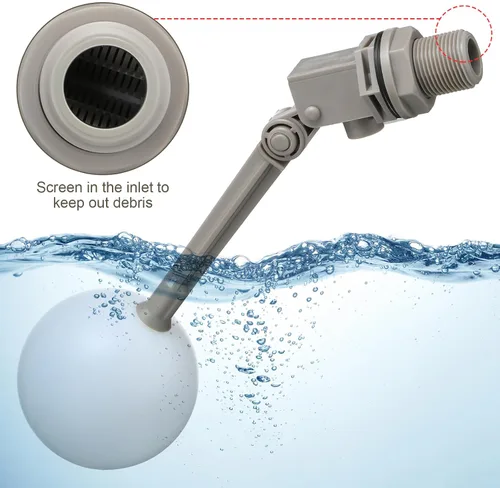 Miniatura 3 de Cinnvoice Paquete de 2 válvulas de flotador de agua con brazo ajustable, bola flotante de agua de 3/4 pulgadas, válvula gris para tanque de apagado