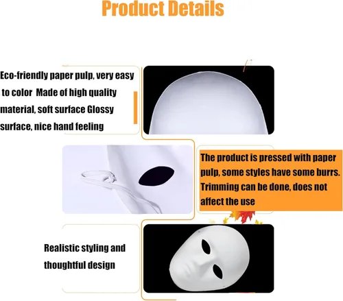 Miniatura 3 de 10 máscaras faciales completas de bricolaje, máscara de papel blanco pintable en blanco, máscara de bricolaje para manualidades, mascarada, cosplay