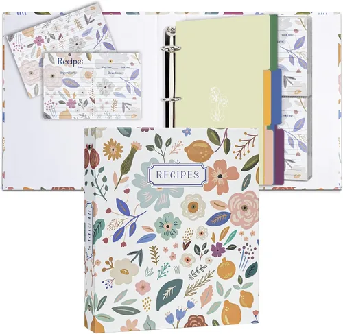 Miniatura 7 de Carpeta de recetas de 3 anillos de 8.5 x 9.5 pulgadas, juego organizador de recetas de página completa con 3 anillos con 25 páginas de ranura y 50