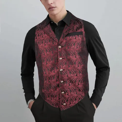 Miniatura 8 de Alizeal Chaleco de traje de cachemira para hombre, chaleco gótico steampunk floral victoriano