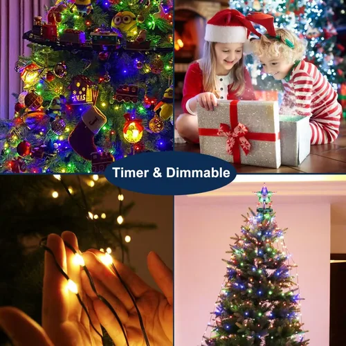Miniatura 3 de 410 luces LED para árbol de Navidad con estrella superior, tira de luces de Navidad con anillo para árbol, 6.6 pies x 16 líneas, luces parpadeantes
