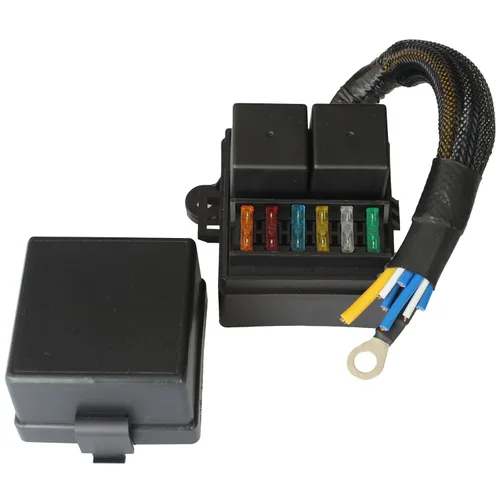 Caja de relés de fusibles precableada, 2 ranuras de relé de 4 pines de 80 A y 6 portafusibles ATC/ATO, bloque de fusibles de relé impermeable