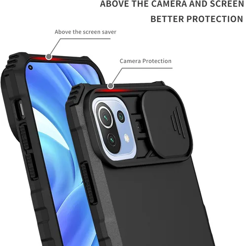 Miniatura 5 de Asuwish Funda de teléfono para Xiaomi Mi 11 Lite 4G/5G con protector de pantalla de vidrio templado y cubierta de cámara deslizante Soporte Soporte