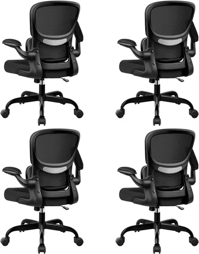 Miniatura 19 de ALLGOD Silla de oficina ergonómica, silla de escritorio ergonómica de malla transpirable con soporte lumbar ajustable, reposabrazos abatibles