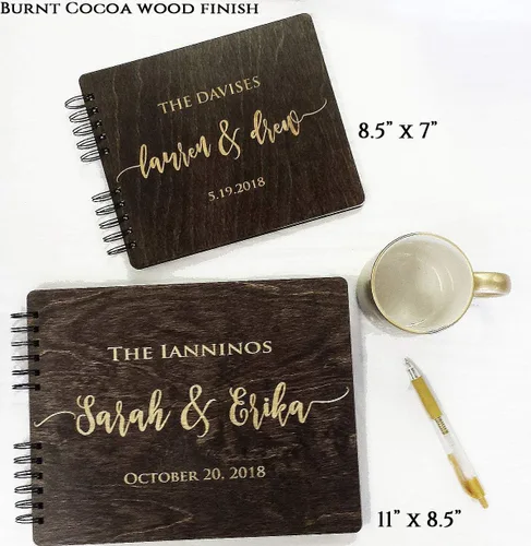 Miniatura 2 de Libros de invitados de boda de madera personalizados (11 x 8.5 pulgadas, tinte de madera de roble) con encanto rústico, álbum de fotos instantáneas