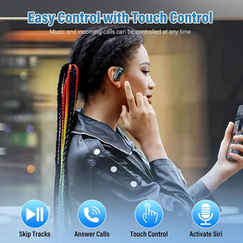Miniatura 6 de Auriculares de oreja abierta, auriculares inalámbricos Bluetooth 5.4 con grandes ganchos para los oídos, auriculares abiertos ultra cómodos, sonido