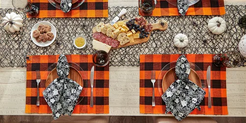 Miniatura 6 de DII Buffalo Check Collection - Juego de manteles individuales clásicos de granja, 13x19, naranja y negro, 6 piezas