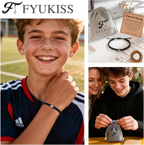Miniatura 6 de FYUKISS Regalos de Béisbol, Fútbol y Sóccor, Brazaletes Trenzados Ajustables de Béisbol para Ideas de Regalo para Adolescentes con Tarjeta de Mensaje