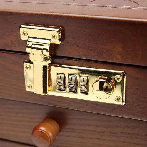 Miniatura 5 de DYRABREST Joyero organizador de madera con cerradura de combinación con cerradura grande con cerradura para vestidor, contenedor de almacenamiento