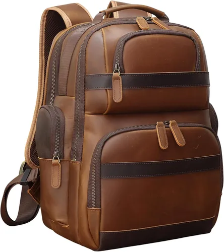 Miniatura 7 de TIDING Mochila de cuero vintage para hombre de 15.6 pulgadas, bolsa para laptop de gran capacidad, viajes de negocios, senderismo, mochilas de hombro
