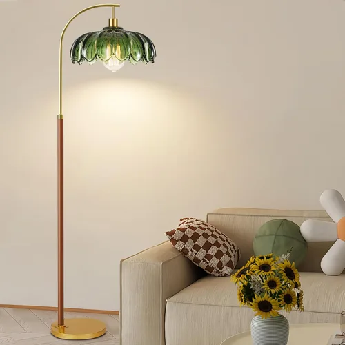 Miniatura 7 de Lámparas de pie de madera para sala de estar, lámpara de pie dorada con control remoto y pantalla de cristal, lámpara de arco de flores, lámpara