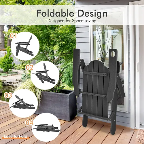 Miniatura 4 de Giantex Adirondack - Silla plegable para exteriores, silla de patio resistente a la intemperie de HDPE con soporte integrado para tazas, silla