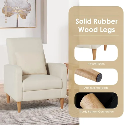 Miniatura 4 de COLAMY Mid-Century - Silla decorativa tapizada moderna con almohada trasera y patas de madera maciza, sillón acogedor de tela para sala de estar