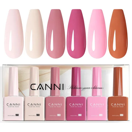 Miniatura 19 de CANNI Juego de esmaltes de uñas de gel marrón sin hema, 6 colores de 0.3 onzas líquidas, kit de esmalte de gel de color marrón claro, azul nude, kit