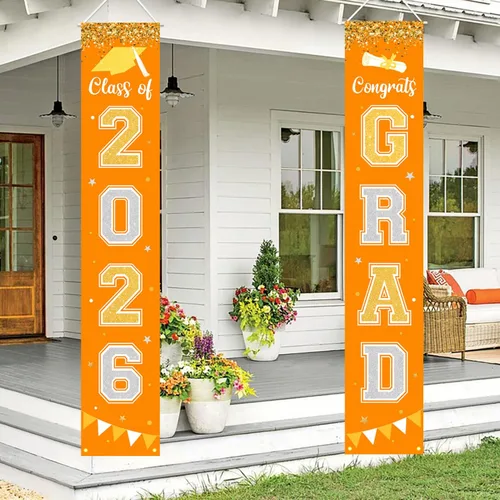 Miniatura 7 de Bandera de decoración de graduación 2025 GRAD Bandera negra para porche y puerta de bienvenida para pared interior y exterior, decoración