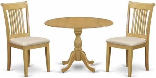 East West Furniture DMPO3-OAK-C - Juego de mesa de comedor moderno de 3 piezas que contiene una mesa redonda de madera con gotas y 2 sillas de