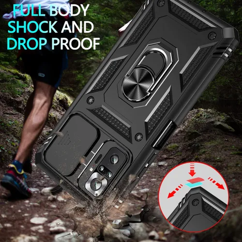 Miniatura 2 de Funda para Xiaomi Redmi Note 10 Pro, Redmi Note 10 Pro MAX con 3 protectores de pantalla de vidrio templado con soporte de anillo integrado + Negro