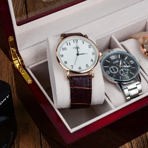 Miniatura 3 de ywduoying Caja de reloj de madera con 6 ranuras anchas para relojes de madera organizador de almacenamiento caja de reloj vintage roja para hombre
