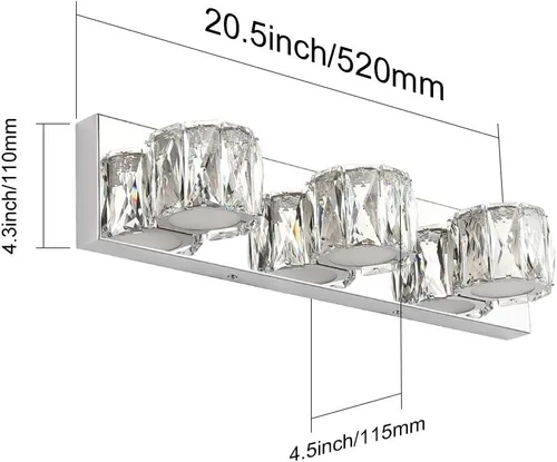 Miniatura 7 de Aipsun 3 luces de cristal para tocador sobre espejo, modernas luces LED para tocador de baño, accesorios de iluminación (luces blancas)