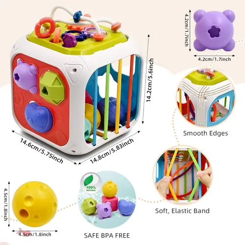 Miniatura 4 de AiTuiTui Juguetes sensoriales multifunción, cubo de actividades Montessori para bebé, clasificador de formas, aprendizaje temprano, juguetes