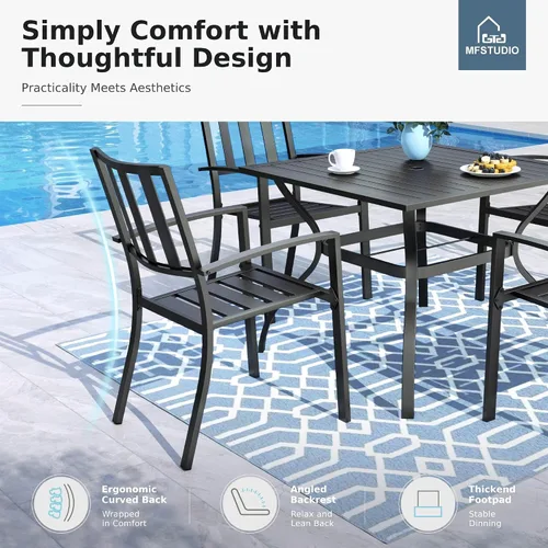 Miniatura 5 de MFSTUDIO Juego de 4 sillas de comedor al aire libre, sillas de metal para terraza, bistró, porche, césped, sillas de comedor apilables de hierro