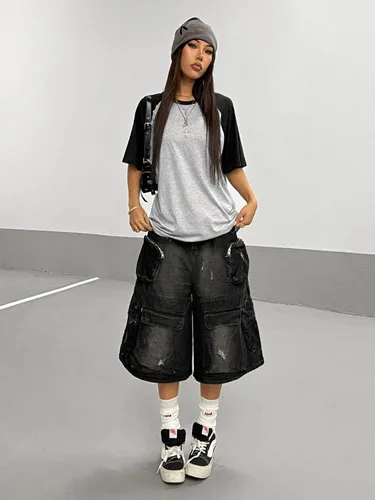 Miniatura 4 de Verdusa Camiseta casual de manga corta con cuello redondo de gran tamaño para mujer