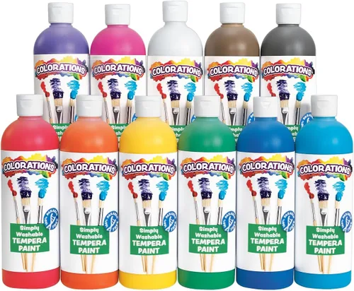 Colorations - SWT16 Pinturas de témpera simplemente lavables, 16 onzas líquidas, juego de 11 colores, no tóxicas, vibrantes, atrevidas, pintura para