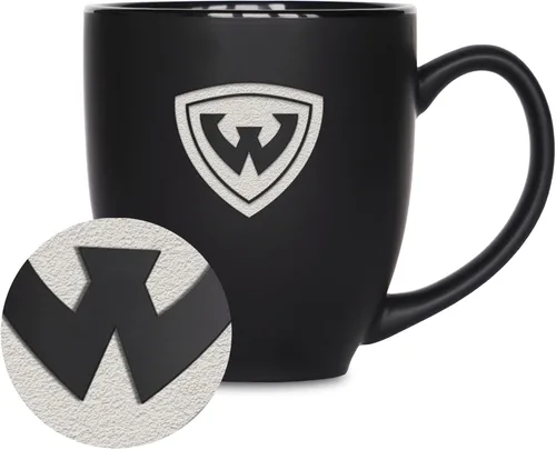 Miniatura 439 de Rico Industries - Taza de cerámica mate negra con grabado láser estándar de 15oz para NCAA (escuelas T & U) - Para bebidas calientes o frías