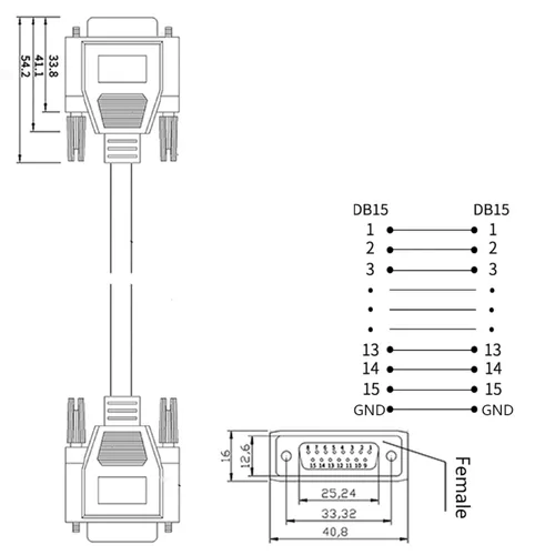 Miniatura 4 de Cable de extensión serie DB15 RS232 de 10 pies 28AWG DB15 de 15 pines, hembra a hembra, conector chapado en oro de 15 pines recto a través del cable
