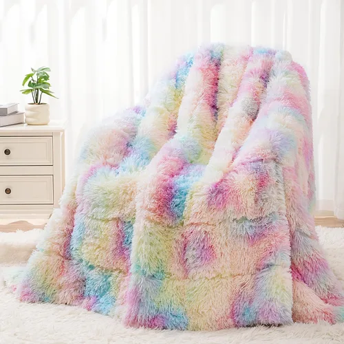 Miniatura 9 de Wemore Manta larga de pelo sintético lanudo con peso, acogedora y esponjosa, manta de pelo largo Sherpa para adultos de 15 libras, manta pesada