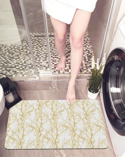 Miniatura 5 de Tapete de baño con rama dorada para bañera, antideslizante, de secado rápido y absorbente, tierra de diatomeas, cocina, ducha, fregadero, lavable