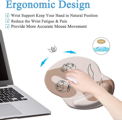 Miniatura 3 de Alfombrilla para mouse, soporte de muñeca ergonómica, para aliviar el dolor, con base de poliuretano antideslizante para juegos, hogar, oficina