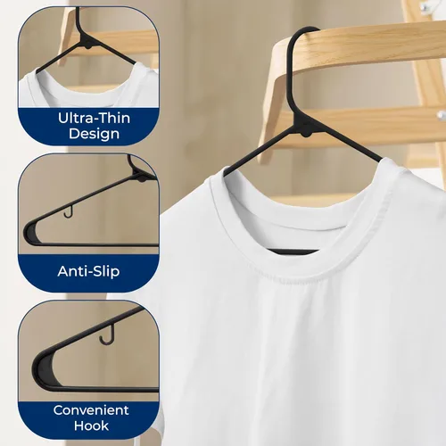 Miniatura 5 de SereneLife - Juego de 10 perchas de plástico con gancho de metal, color negro Non-Slip, Lightweight hangers with a slim profile help keep closets