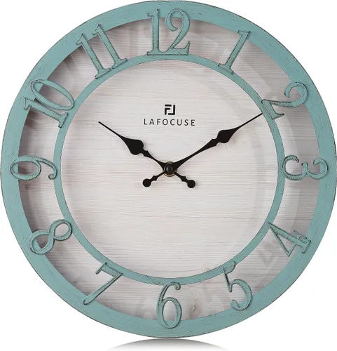 Miniatura 11 de Lafocuse Relojes de pared silenciosos de 12 pulgadas en color marrón, relojes de pared de granja operados con pilas, analógicos para cocina y sala