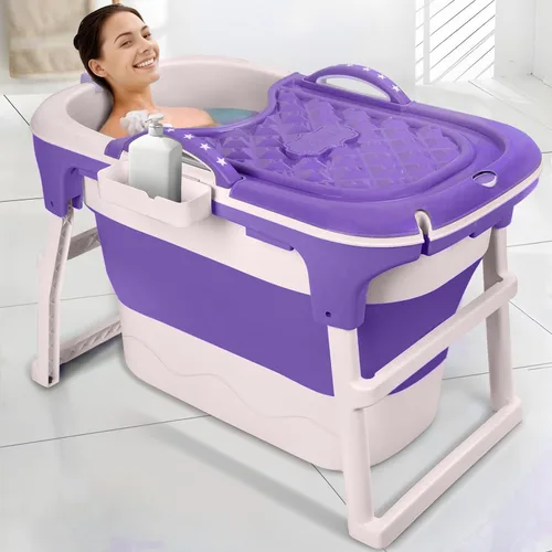 Miniatura 11 de Bañera plegable de 40", bañera portátil de plástico con cubierta térmica, tubo de drenaje, diseño de gran espacio para adultos, fácil de almacenar