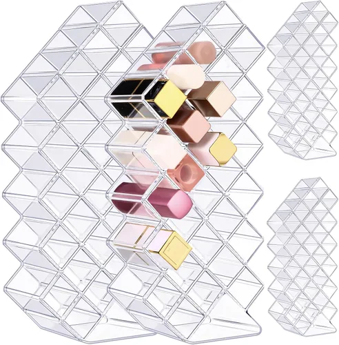 Hoolerry Paquete de 4 soportes de acrílico para lápiz labial, 112 ranuras transparentes, organizador de brillo de labios apilables, torre de lápiz