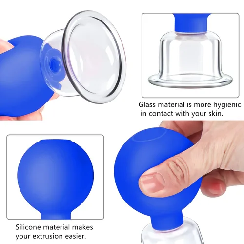 Miniatura 3 de Juego de Terapia de Ventosas Faciales de 4 Tamaños de Vidrio, Copa de Masaje al Vacío Anti Celulitis para Ojos y Cara - Terapia de Masaje