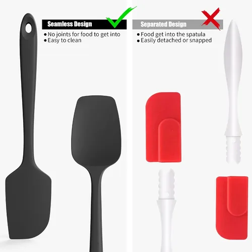 Miniatura 8 de Juego de 2 espátulas y cucharas de silicona con raspador: Doosu, espátulas planas de silicona para hornear, resistentes al calor hasta 600°F