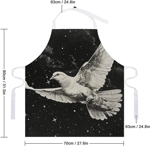 Miniatura 2 de MUSM Apron for Adults - 27.6 X 31.5 Inch, Heavy-Duty Polyester Aprons with Two Large Pockets, Waterproof Star Bird Print Kitchen Apron for Cooking