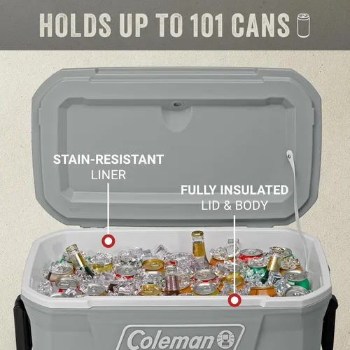 Miniatura 4 de Coleman Classic Series - Enfriador portátil aislado con ruedas, resistente a fugas, para exteriores, mantiene el hielo hasta 5 días, 62 cuartos