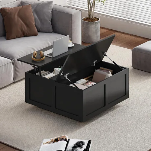 Miniatura 4 de HedoAjim Mesa de centro elevable con almacenamiento, mesa de centro cuadrada negra de 31.5 pulgadas con gran almacenamiento oculto, mesa central
