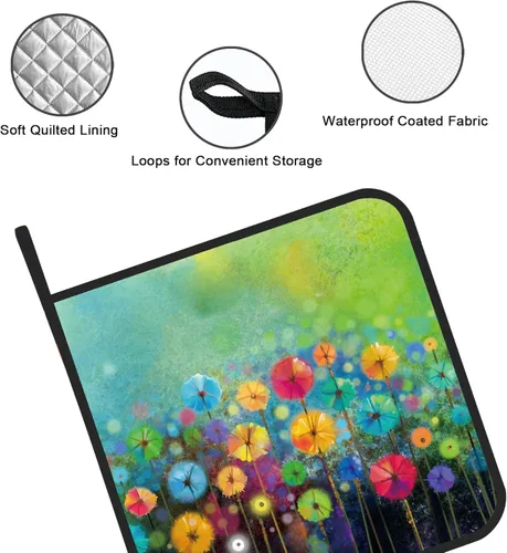 Miniatura 3 de Juego de 2 soportes para ollas de pintura de acuarela floral abstracta, resistentes al calor, para microondas, horno, horno y barbacoa