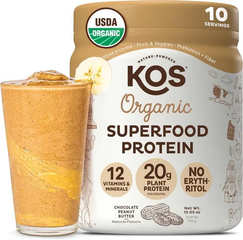 Miniatura 19 de KOS Proteína en polvo a base de plantas, muffin de arándano - Superalimento de proteína de guisantes orgánico con mezcla de espirulina y apoyo