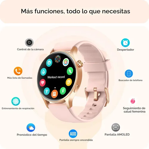Miniatura 8 de Reloj inteligente para mujer, responder/hacer llamadas, pantalla ultra clara AMOLED de 1.32 pulgadas con monitor de frecuencia cardíaca, sueño/SpO2