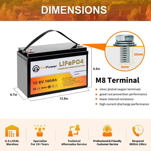 Miniatura 2 de Batería de litio de 12 V, batería LiFePO4 de ciclo profundo 5000+ con BMS integrado de 100 A para almacenamiento en el hogar, motor de arrastre, RV