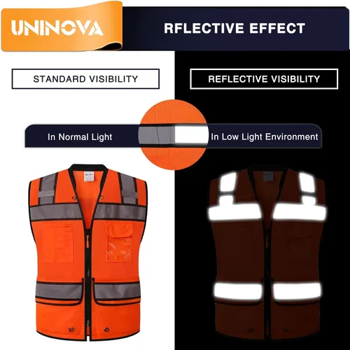 Miniatura 3 de Chaleco de seguridad reflectante para agrimensores para hombres, chaleco de seguridad de malla reflectante de clase 2 con bolsillos y cremallera