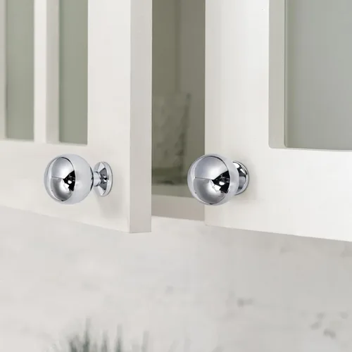 Miniatura 4 de Perillas redondas de cromo pulido para gabinete, paquete de 2 manijas de latón macizo, accesorios para tocador, cocina, dormitorio, baño, cajón