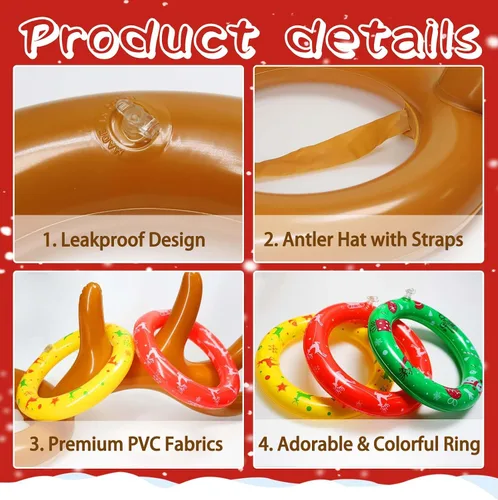 Miniatura 4 de Juegos de Navidad para niños, adolescentes y adultos, juego inflable de lanzamiento de anillos de cornamenta de reno, suministros de fiesta