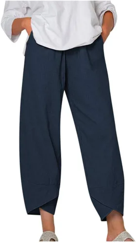 Miniatura 30 de Pantalones Capri de Lino de Algodón para Mujer 2025, Pantalones Palazzo Recortados Casuales con Estampado, Cintura Elástica, Pantalones Holgados